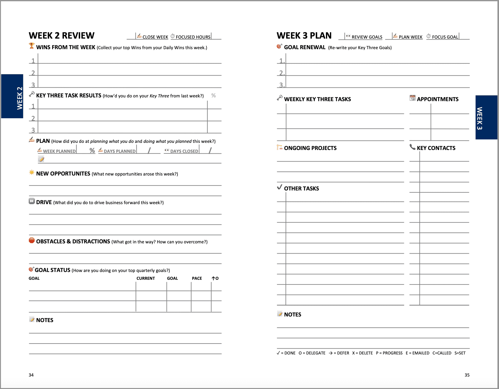 Weekly Review and Weekly Plan Pages from Victorious Planner